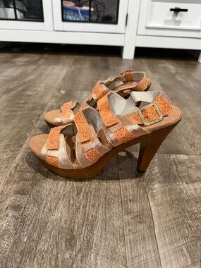 Helle Comfort Fashion Welness Shoes Heels Sandals Leather Brown Sz 39 Us 8.5
